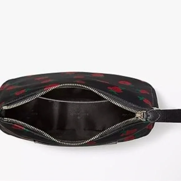 kate spade Black Floral Shoulder Bag with Red Rose Print and Pouch - Picture 3 of 8